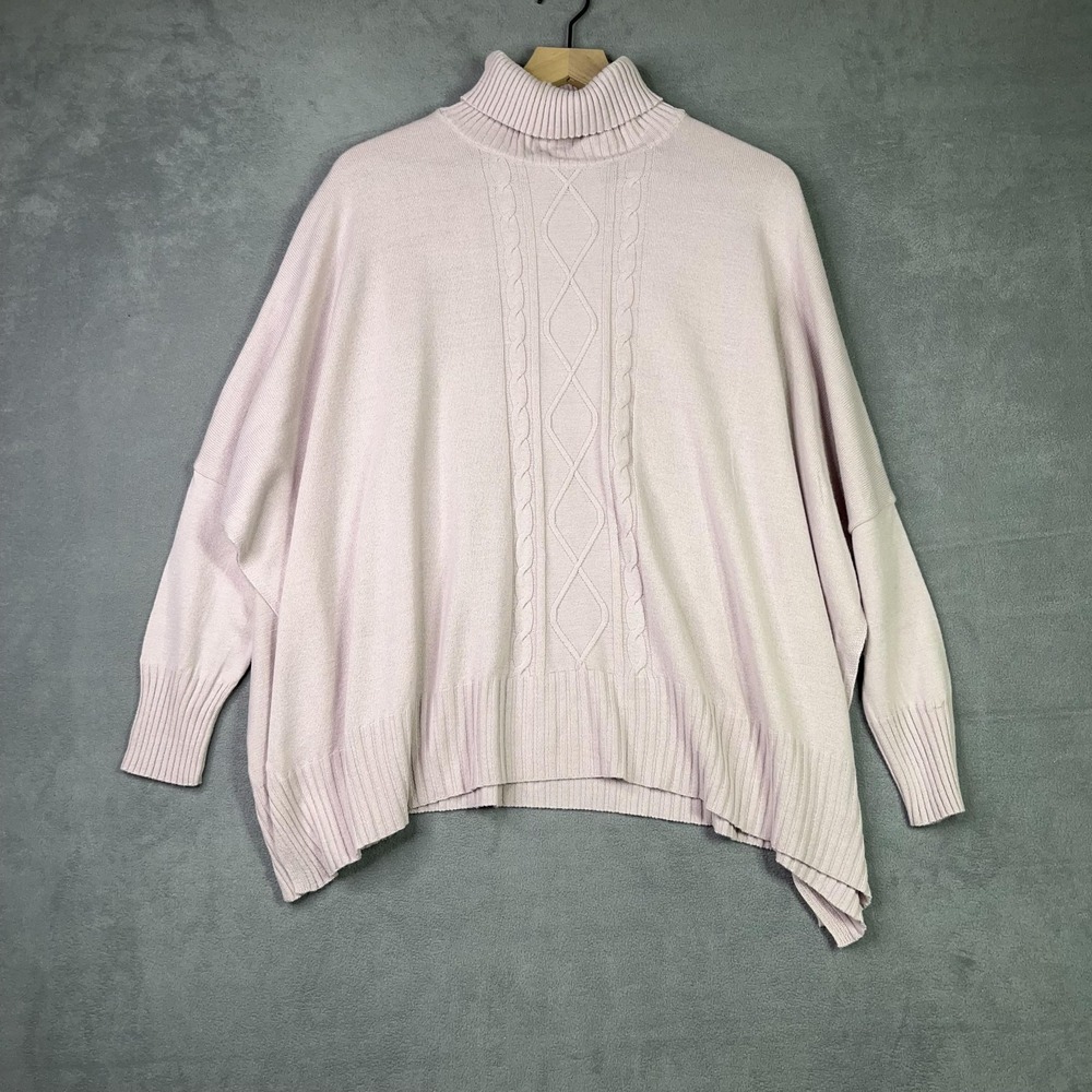 MerSea Sweater Womens One Size Blush Pink Turtleneck Poncho Dolman Cable Knit‎